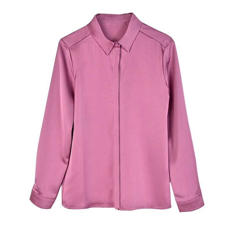 Ele Long Sve Silk irt Damen Premium Quali Satin Top Profional Sle Herbst Frühling Neues Design Kragen Po...