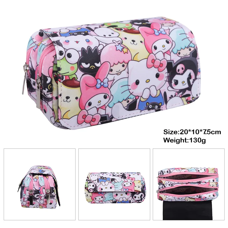 Printing Kuromi Double-layer Pencil Bag Primary and Secondary School Students Cartoon Pencil Bag Mochila Children\'s Gifts