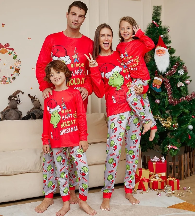 Xmas Family Matching Pajamas Set New Arrivals 2025 The Greench Letter Print Adult Kids Pjs Baby Jumpsuit Dog Clothes