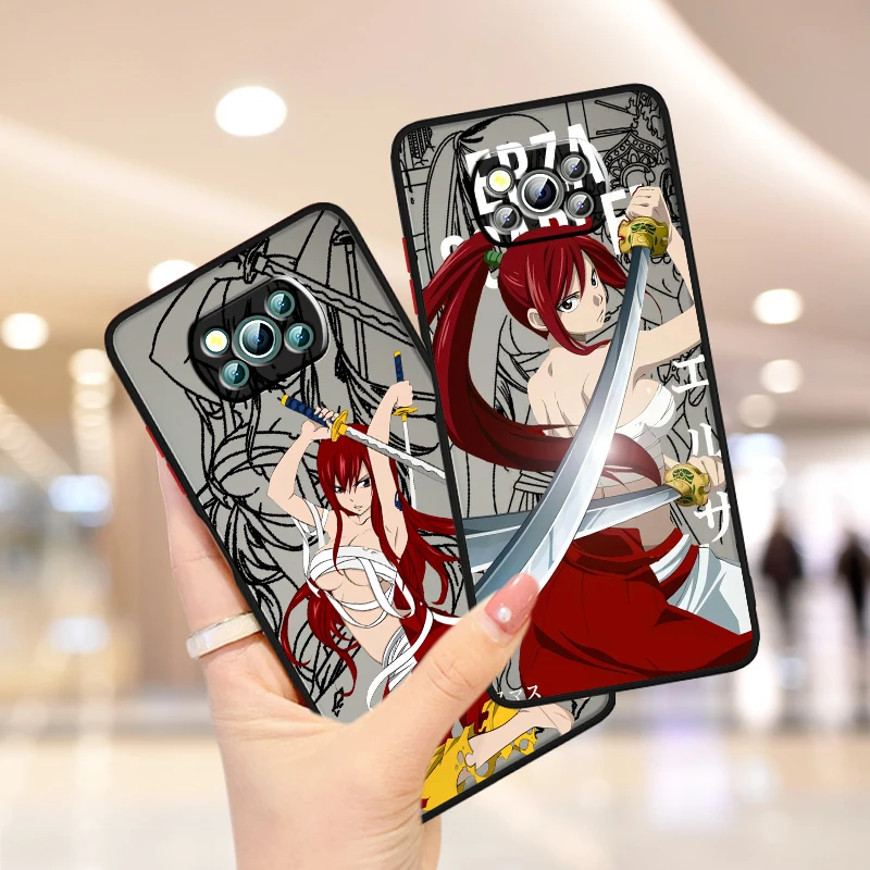 E-Elsa Scarlett Japanese Anime Frosted Translucent For Xiaomi Mi Poco X5 X4 X3 M6 M5S M5 M4 M3 F5 F4 F3 GT Pro 5G TPU