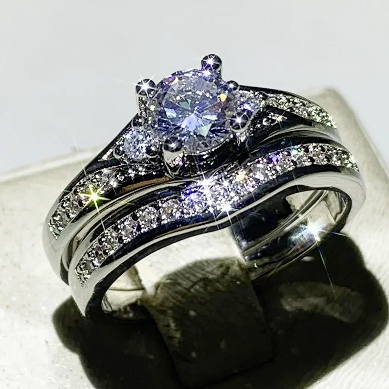 2Pcs Set Luxury Women Rings, Engagement Accessories