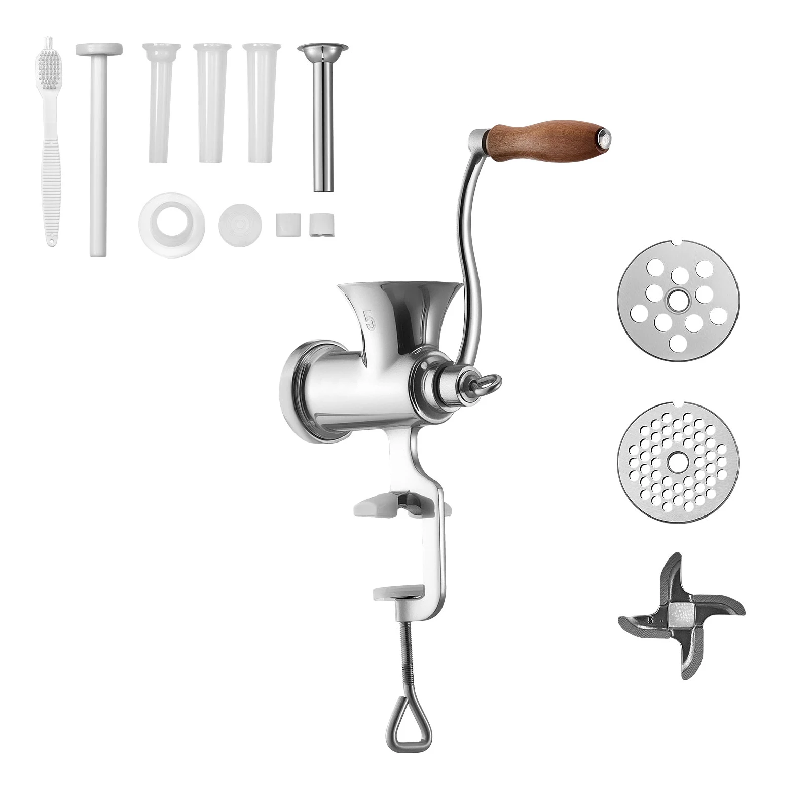 SucceBuy Manual Meat Grinder with Steel Table Clamp 2 Cutting Plates & Sausage Tubes Food Grinder for Beef Pork Kitchen Tabletop