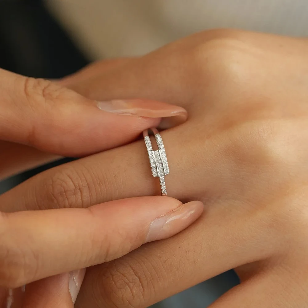KyanGem Hip-Hop Platinum PT950 Three Rows of Diamonds Ring for Women Timeless Jewelry Mossanite Ring Girlfriend Gifts