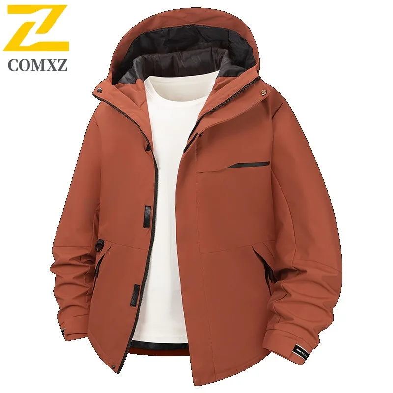 

Men Camel Windbreaker Outdoor Couple Waterproof Detachable Hood Hiking Lightweight Breathable Trekking Wear Comfort Fit Coat