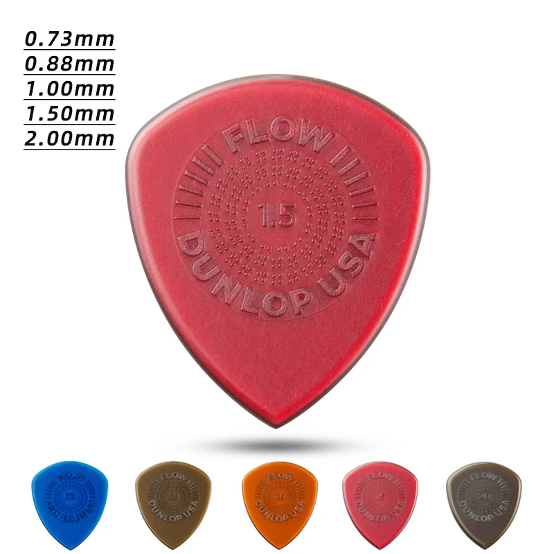 Нескользящие/износные медиаторы серии Dunlop Pick.549R-FLOW для быстрой игры на электрогитаре. Толщина для 0,73/0,88/1,00/1,50/2,00 мм.