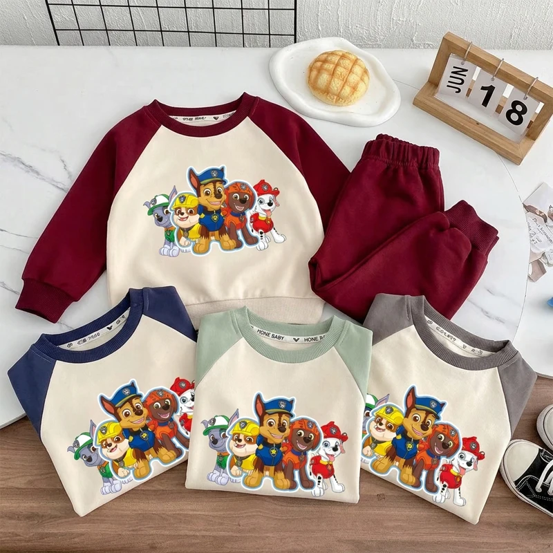 Kids O Neck Hoodies and Long Pant Two Piece Set Paw Patrol Printed Boys Sweatshirt Sweatpant 2pcs Suit Casual Tracksuit Pullover