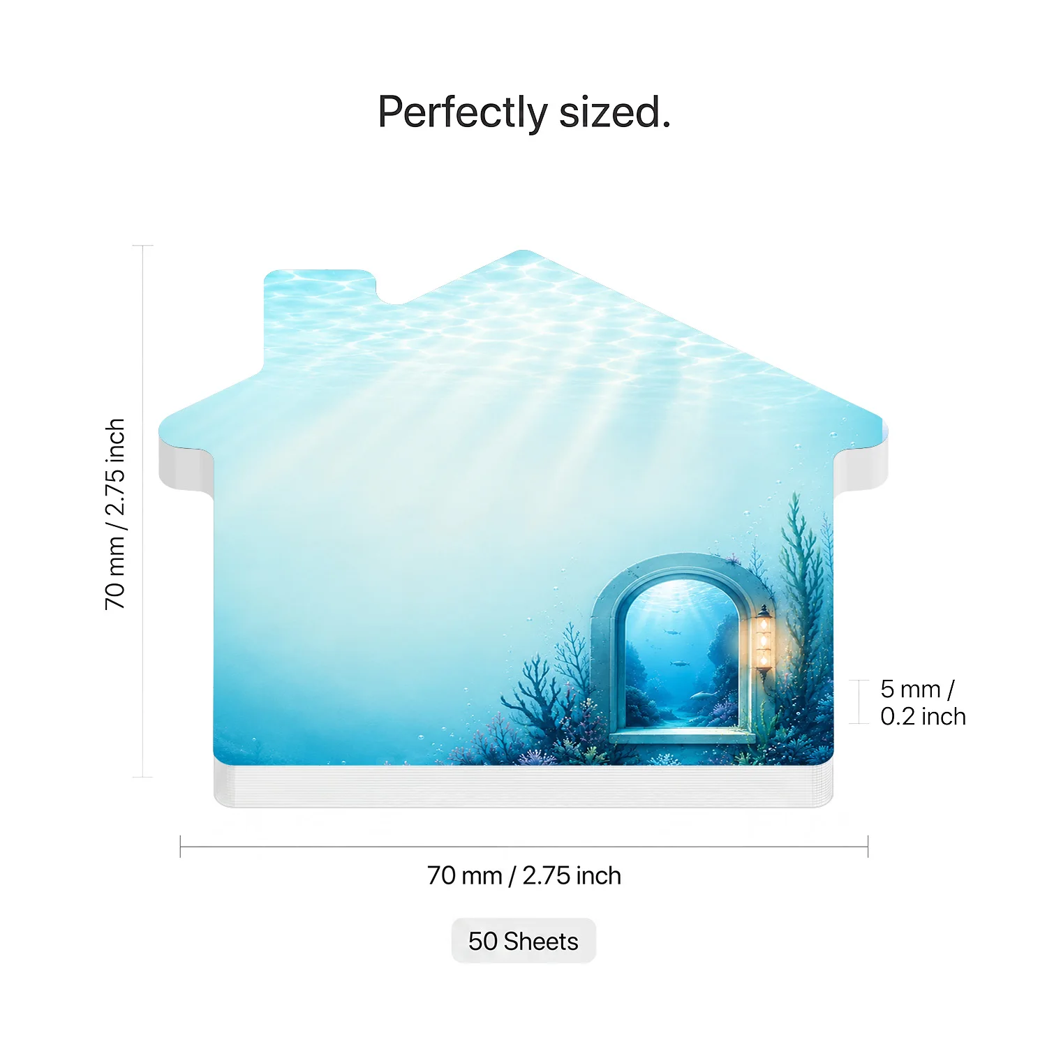 2PCS Underwater Portal Self Adhesive Sticky Notes 100 Sheets House Shaped Ocean Door Coral Sea Fantasy Memo Pads Writing Reminde