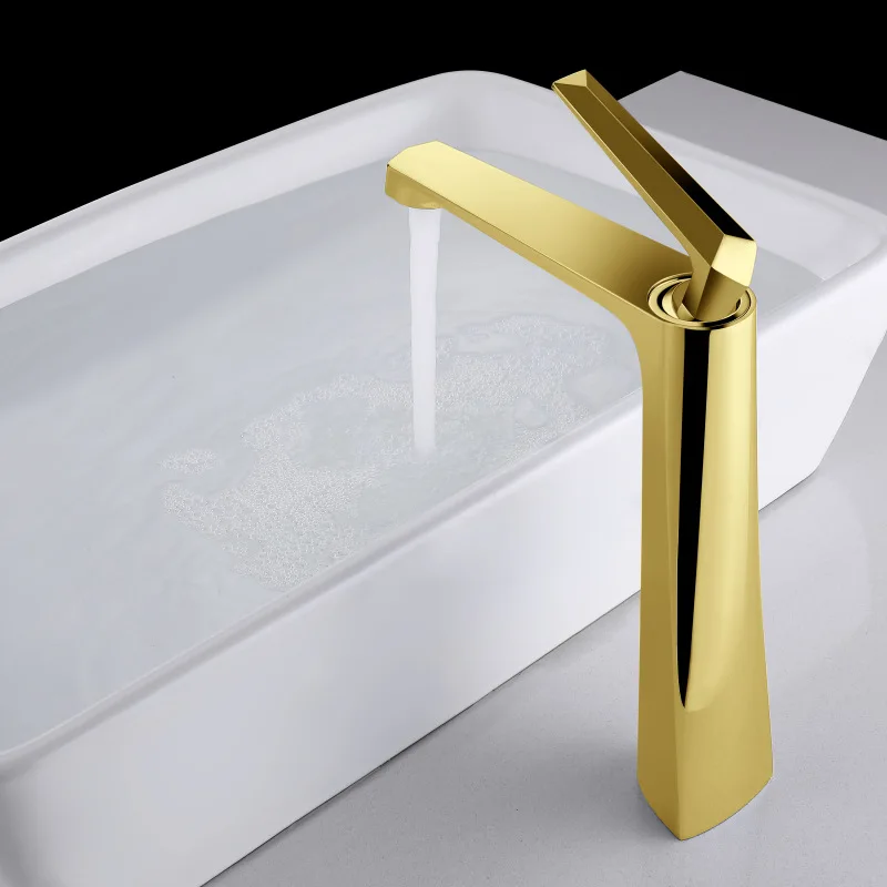 

Luxury Gold Brass Bathroom sink faucet Tall Style Golden Artistic Wash basin Hot Cold Water Faucet High Quality lavabo Faucet