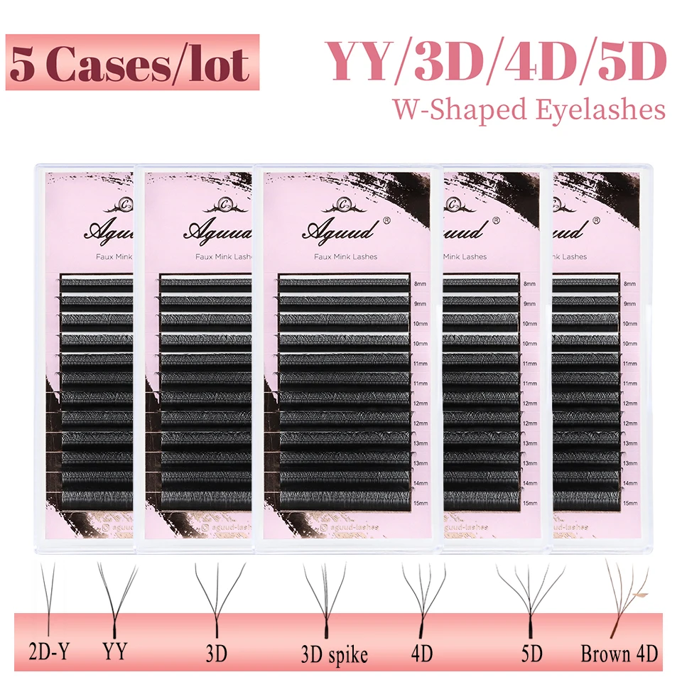 

AGUUD 5Cases 4D 5D 3D Fairy Clover Lashes Premade Bloom Fans Volume Eyelash Extension Soft YY Shape Lashes Brown W Shaped Lashes