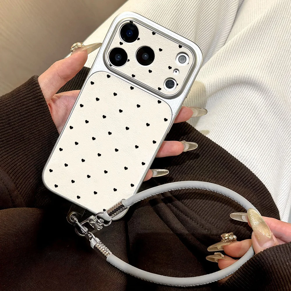 Liebesherz-Handyhülle für iPhone 17 Pro 16 15 14 13 12 11 Pro Max Silikon Weiche Stoßfeste Lichee-Muster Lederhülle Fundas