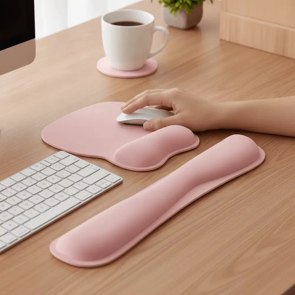 3Pcs PU Leather Keyboard Wrist Rest Set Soft Comfortable Hand Rest Keyboard Ergonomic Wristband Mouse Mat For Office Use