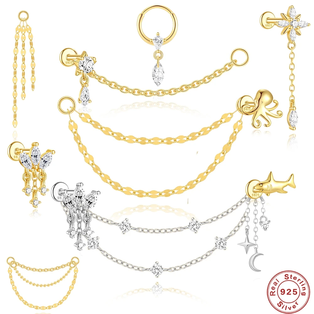 

AIDE 1 шт., 925 серебра, циркон, цепочка для пирсинга, подходит для серег, обручей, шпилек для ушей, сделай сам, y2K, Lucky Red Koi Fish, ювелирные аксессуары