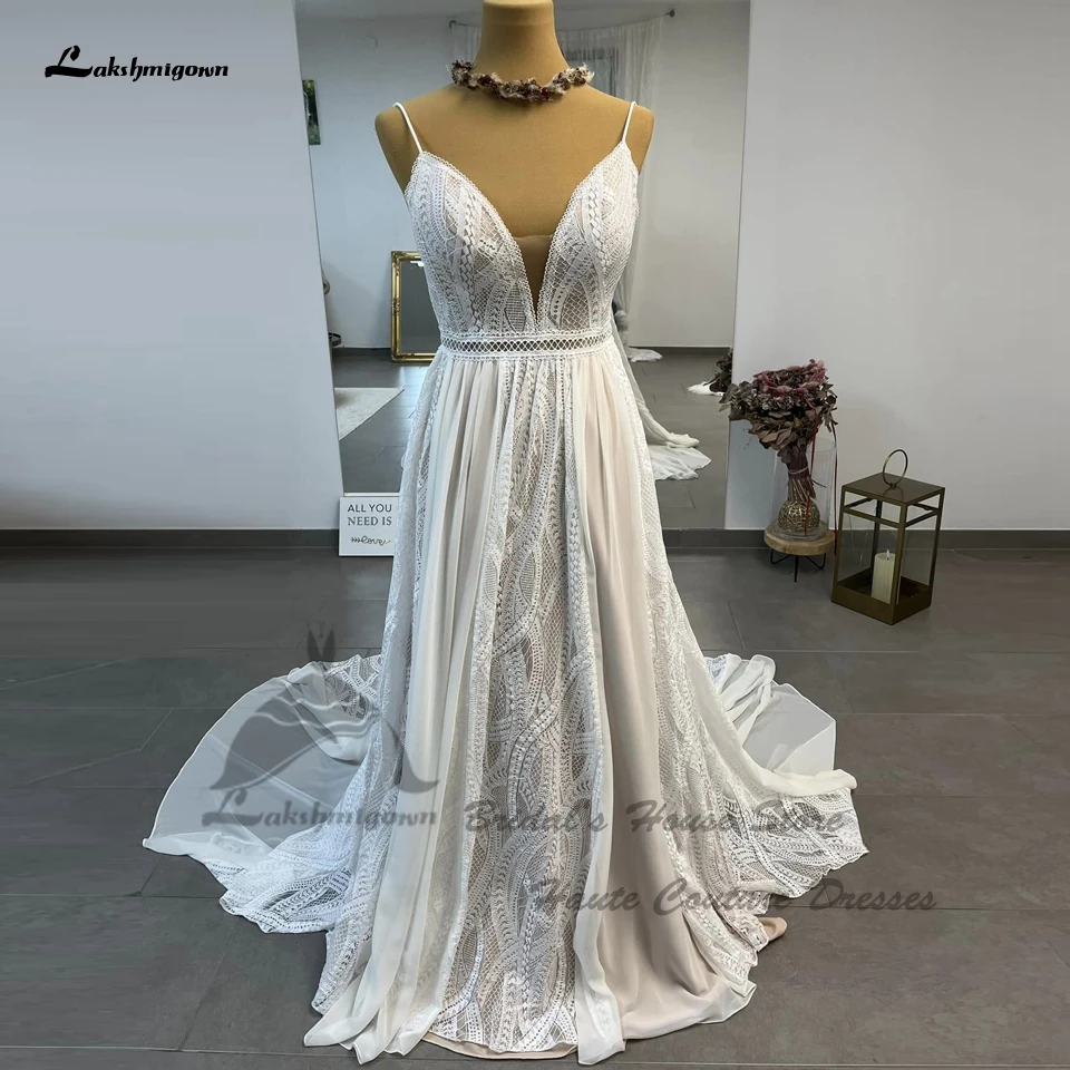 Vestido Vintage Lace Boho Beach Wedding Dresses Spaghetti Straps 2025 Backless Sexy Women Champagne Bridal Gowns Customized