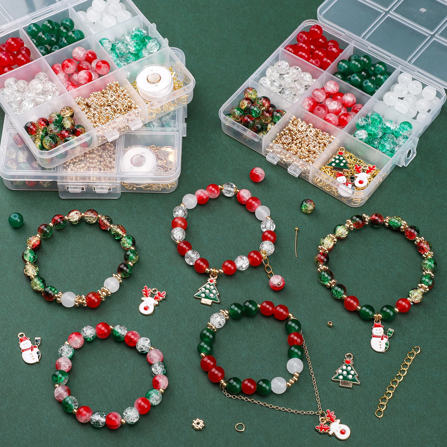 380Pcs/Box 8mm Christmas Gradient Color Ice Crack Glass Beads Red Green Gradient Crack Bead Jewelry Making DIY Fashion Necklace