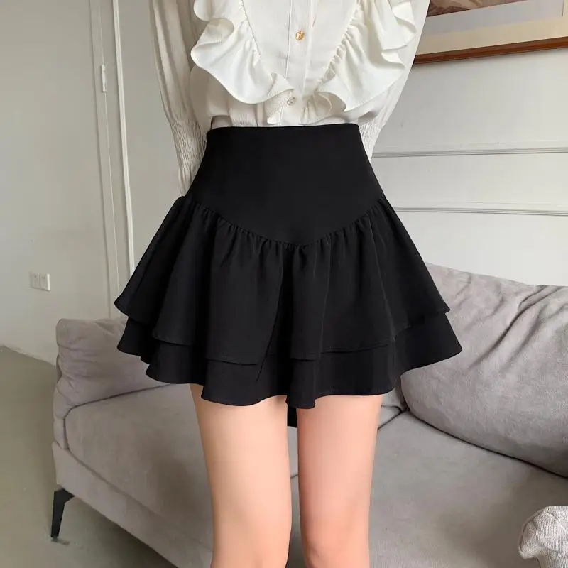 Black Mini Shorts Skirt for Women A-line Cute Cake Skirt Fashion Large Size Female Clothing Summer Vintage Preppy Style