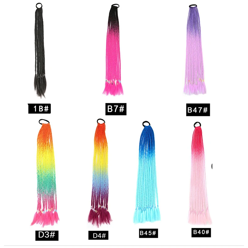 H&STAR Synthetic 24Inch Gradient Color Dirty Braided Ponytail Elastic Rubber Band Braiding Pony Tail Hair Extensions For Girls