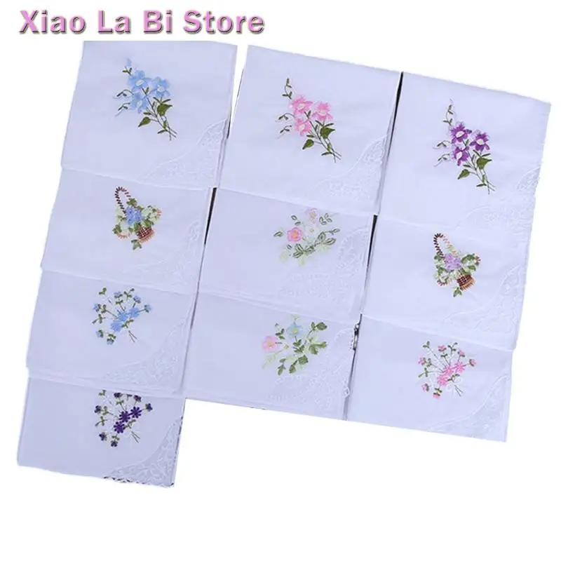 XXFD Elegant Embroidered Cotton Handkerchief Decorative Flower Pattern Handkerchief for Daily Carry
