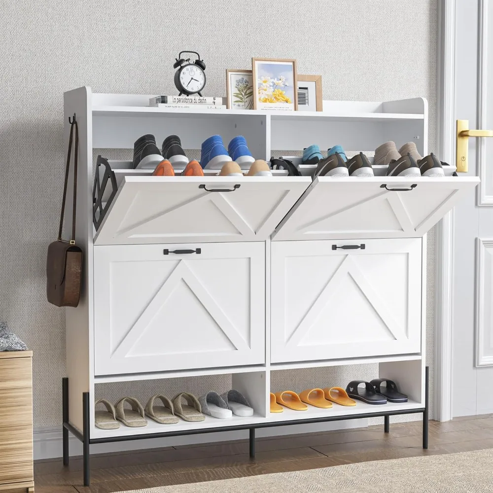 

Shoe Cabinet, with 4 Flip Drawers, Freestanding Shoe Storage Organizer for Entryway, Dry and Wet Separation with Metal