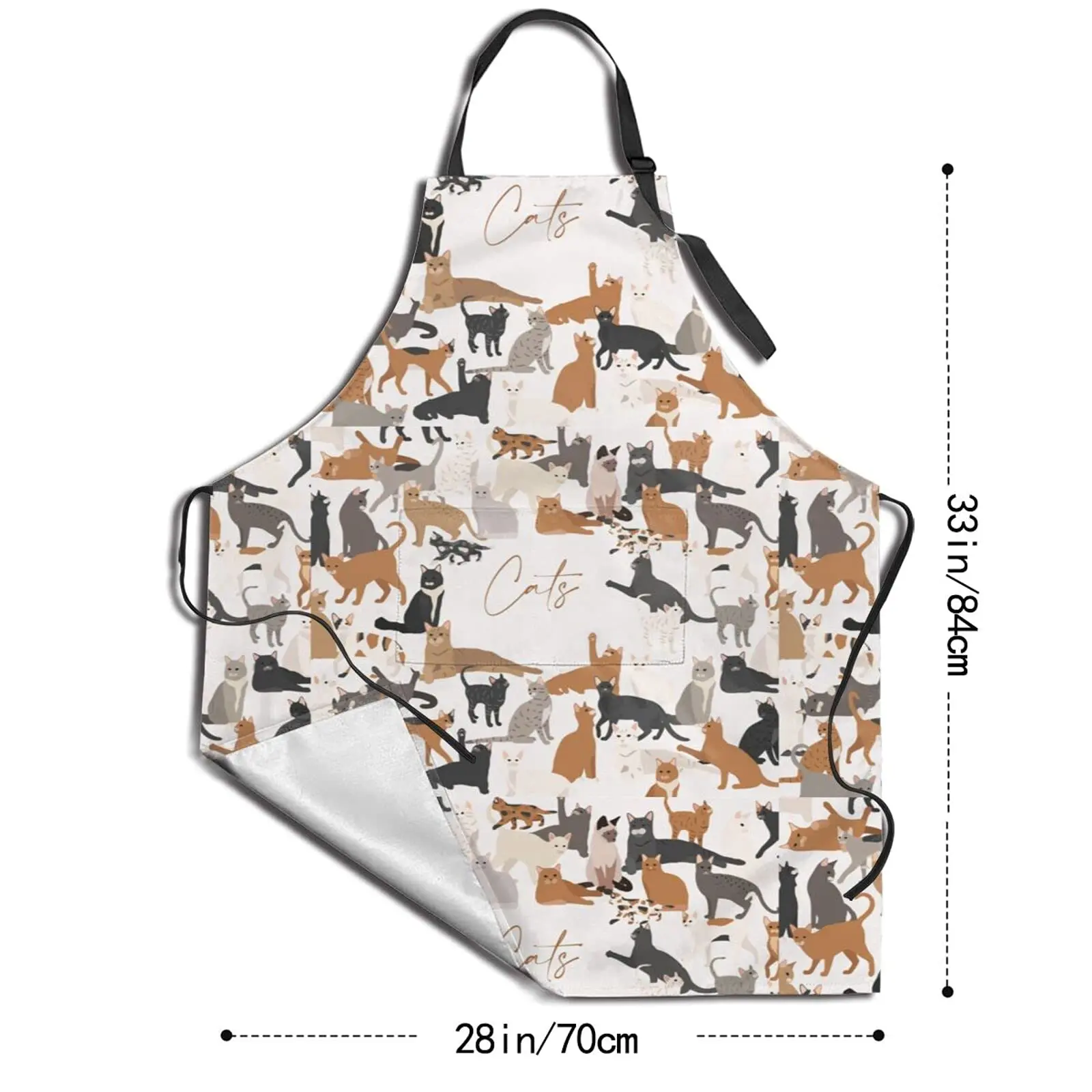 Cute Cat Theme Apron, Animals Pets Kitten Pattern Adjustable Neck Polyester Aprons with 2 Pockets for Cooking Kitchen=