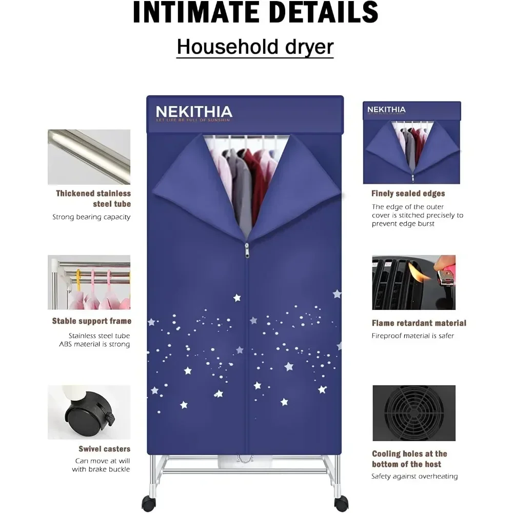 Cheap And Fine Nekithia Clothes Dryer 1000W Portable Drying Rack 1.5 Meters Double Layer Small Electric Wardrobe Home Apartments