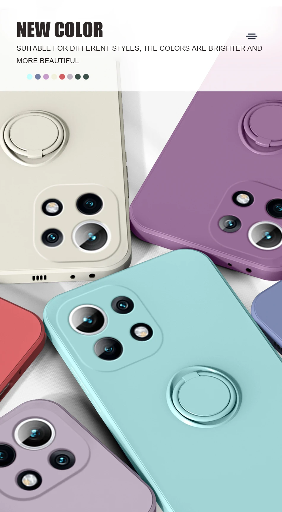 Ringhalter-Hülle für Xiaomi Redmi Note 15 14 13 12 11 10 Pro 12C 11S A1 Mi 14T 10T 11T 12T 13T Flüssigsilikon Magnetische Abdeckung – Detail 2