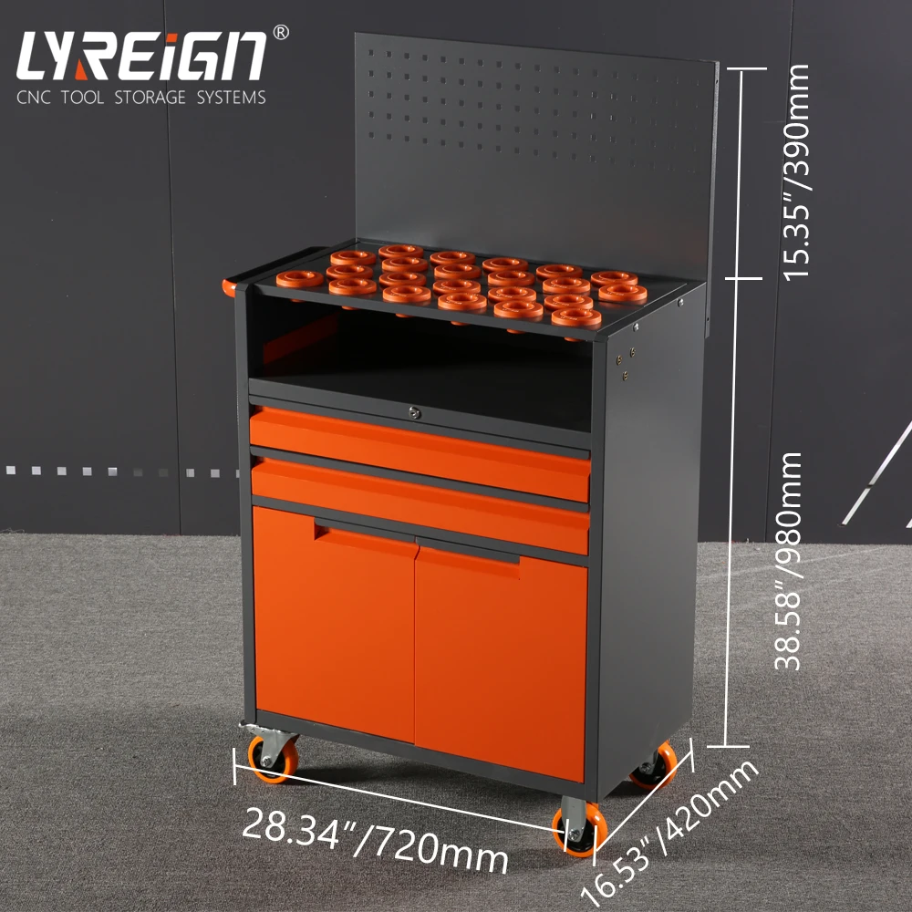 LYREIGN CNC Tool Cabinet with Drawer, Trolley, Large Capacity Double Drawer with Cabinet Lockable, Rolling, BT30/40/50, HSK63 Or