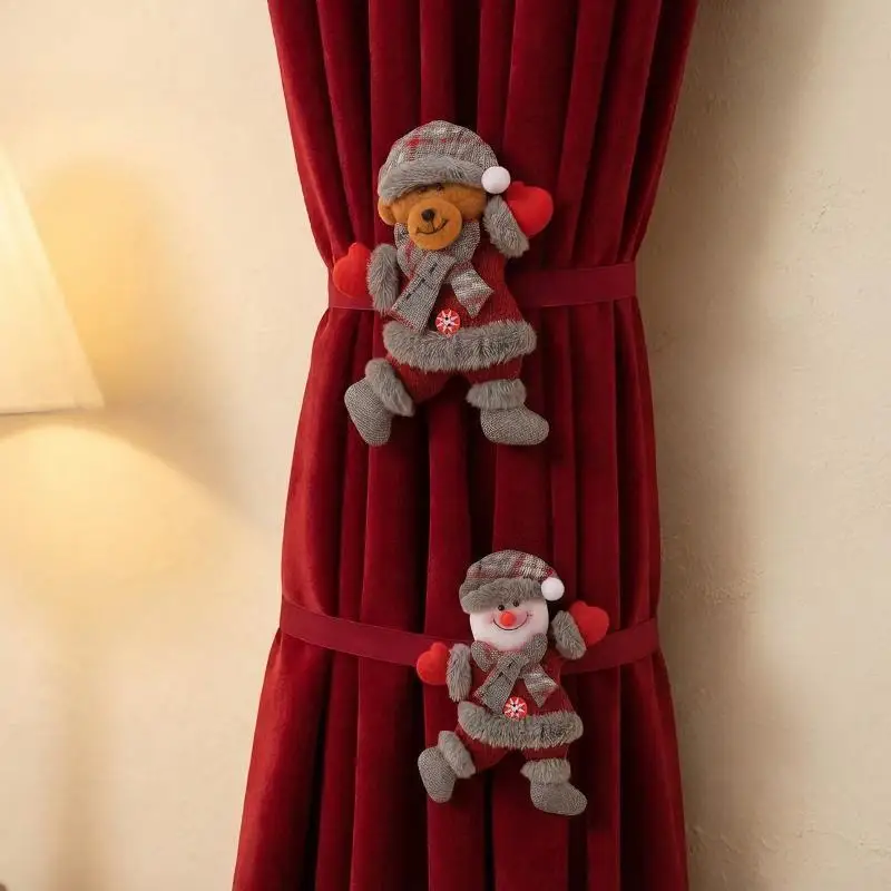 Cute Christmas Doll Curtain Tiebacks Creative Reindeer Snowman Curtain Strap Decorative Exquisite Curtain Fixer