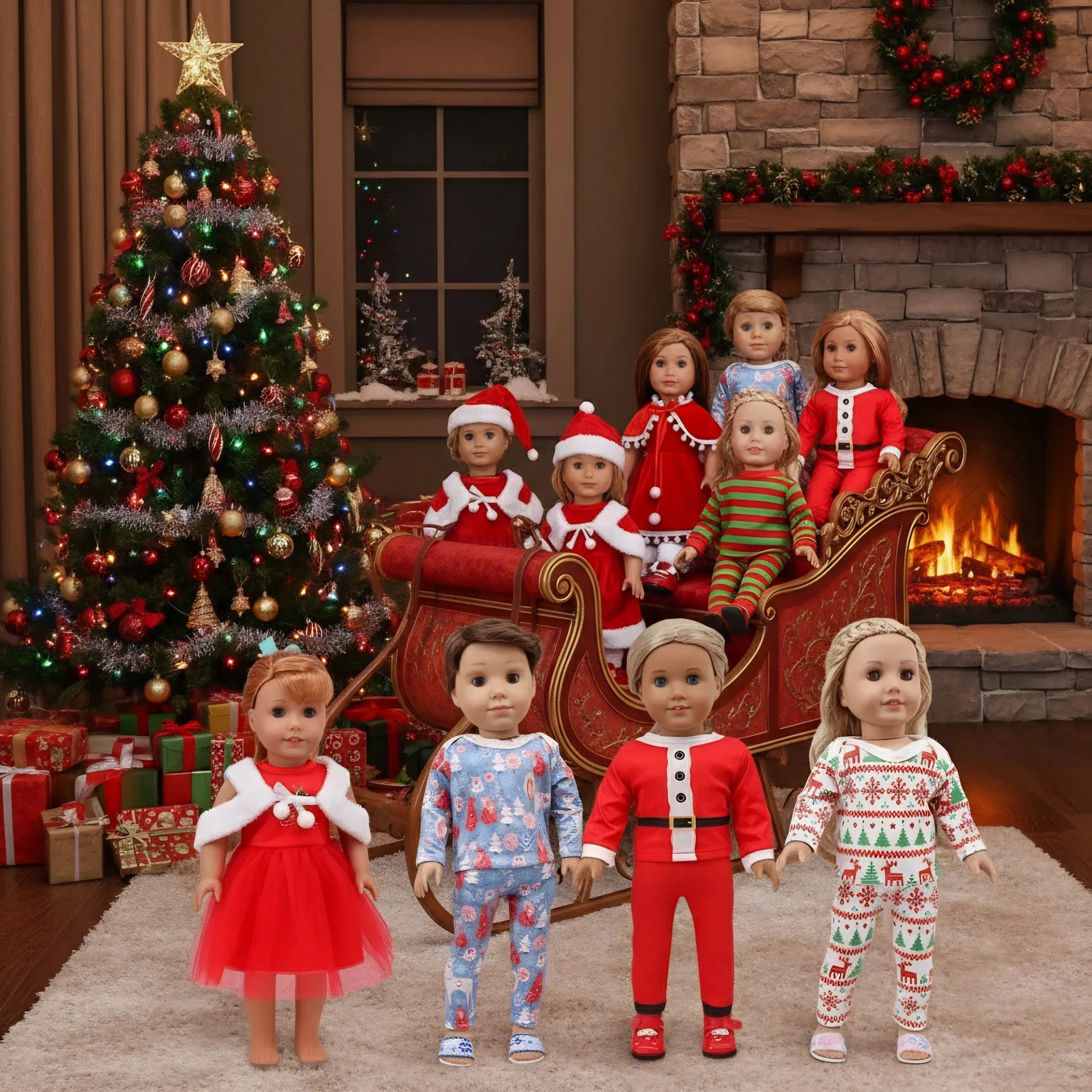 18인치 인형, 리본 인형 옷, 다양한 크리스마스 옷, 신발 세트, 어린이 크리스마스 선물에 적합