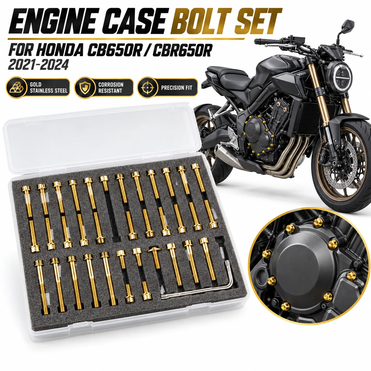 Engine Case Screws Bolt Set Stainless Steel Engine Cover Bolts For Honda CB650R CBR650R 2021-2024 Motorcycle Engine Fastener Kit
