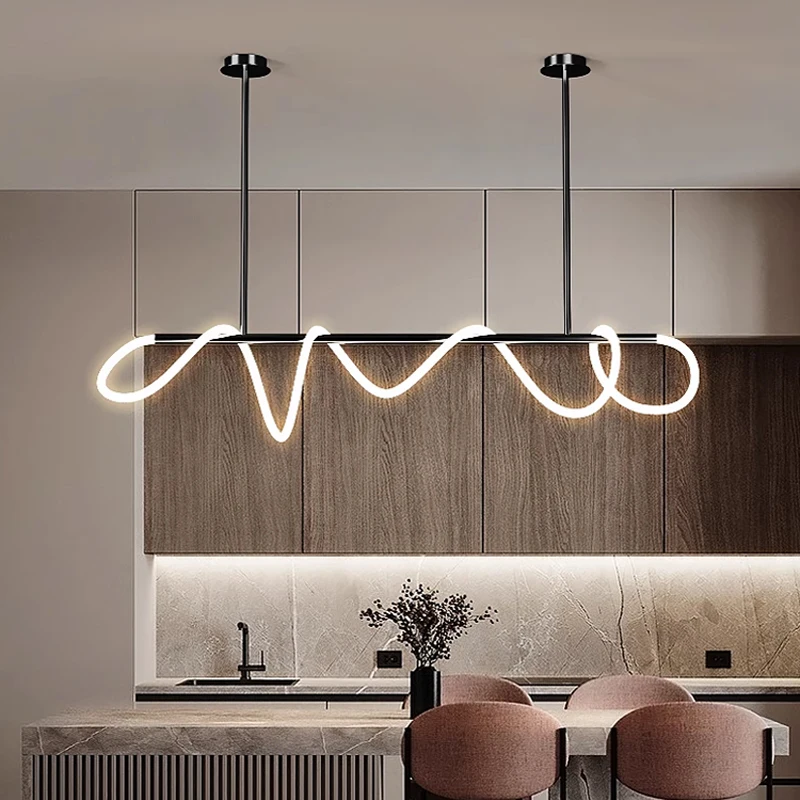 Minimalist Living Room Bar Long Dining Table DIY Silicone Chandelier Designer Creative Musical Notes Artistic Winding Line Light