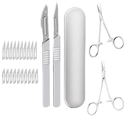 Carbon Steel Carving Metal Scalpel Blades Handle Scalpel Surgical Knife Tools Stainless Steel Curved Tip &Straight Tip Forceps