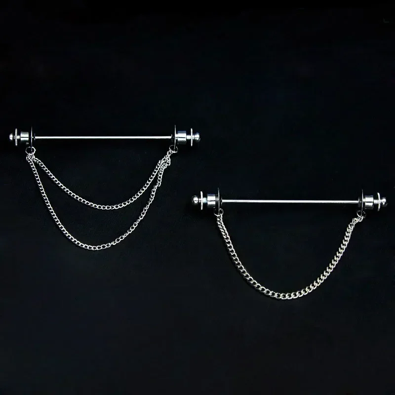 French Shirt Collar Needle Brooch Prevent Exposure Unisex Business Wedding Ceremony Copper Fringed Chain Classic High Quality