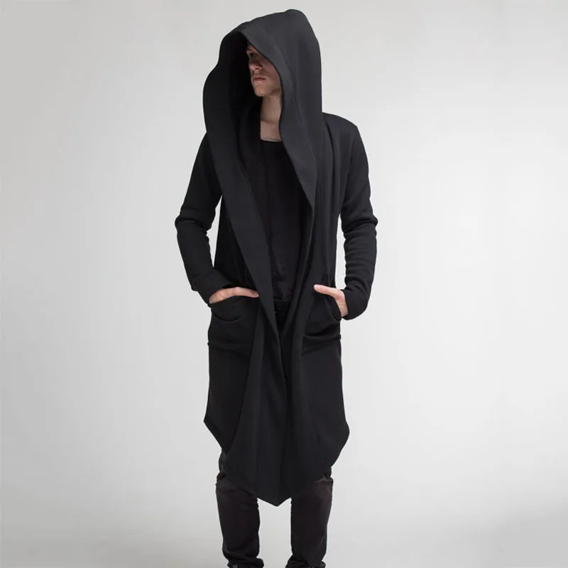 

Mens Hooded Long Cardigan Jacket Vintage Long Sleeve Open Front Retro Punk Wind Cloak Coat Fit Hoodie Sweatshirt