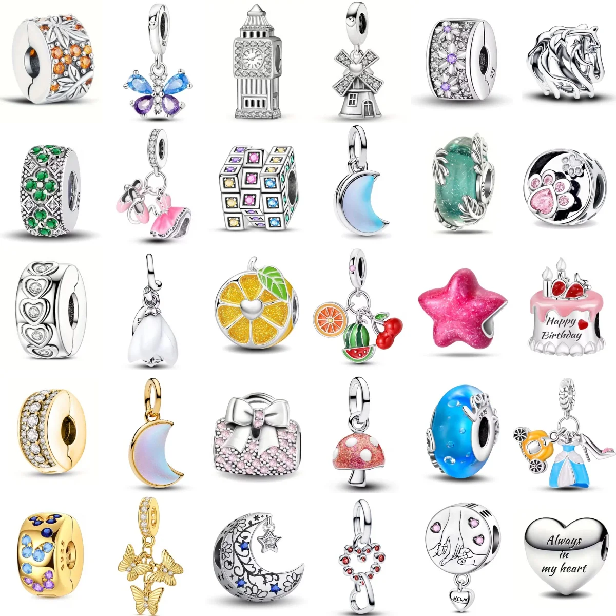 

2026 New 925 Silver Lemon Mushroom Cake Beads Moon Bag Charms fit Original Charm Bracelet For Women DIY Fashion Making Jewelry