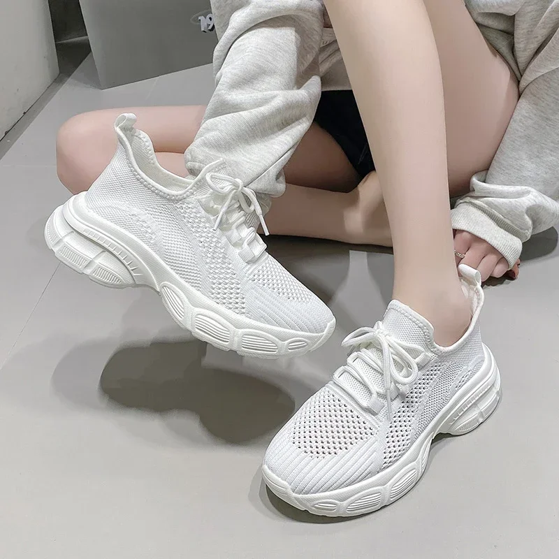 Mesh women's shoes  new fashionable summer round toe lace up versatile breathable casual shoes comfortable women's sports shoes