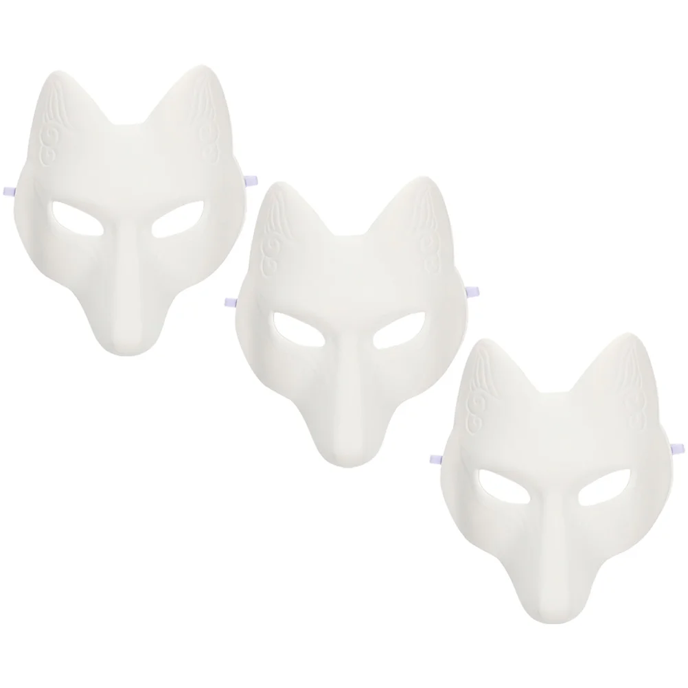 

3 Pcs Pu Halloween Fox Mask White Paper Blank Unpainted Cosplay Masquerade Party Costume Accessories Miss Masks Hand