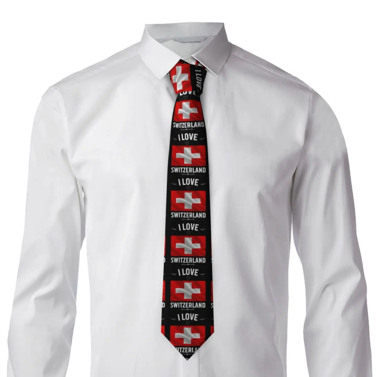 Swiss Switzerland Flag (3) Necktie for Men Silk Polyester 8 cm Neck Ties Party Suits Tie Classic Gravatas