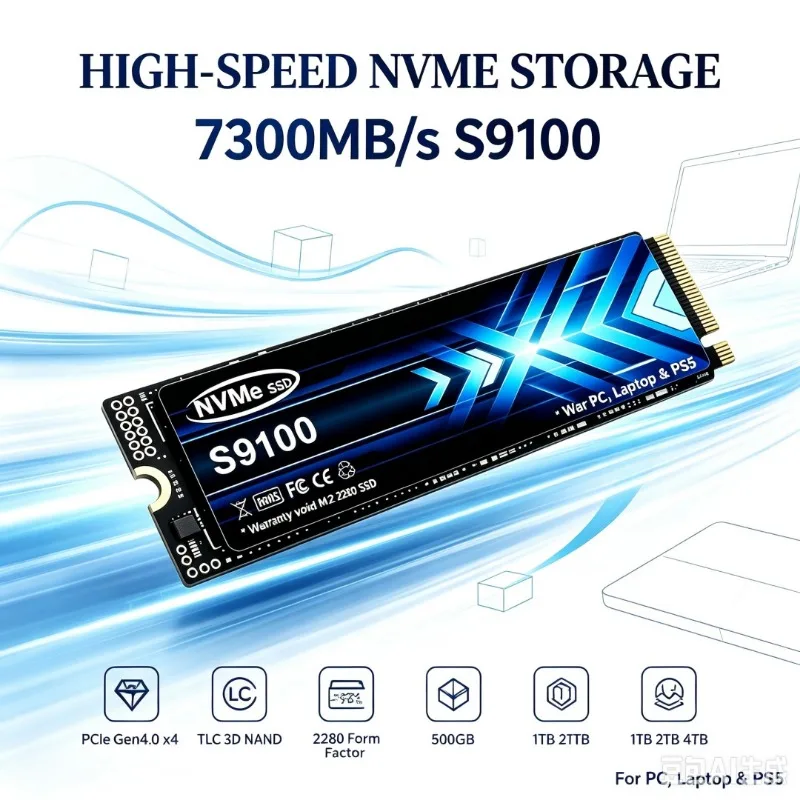 S9100 M.2 NVMe SSD 7300MB/s TLC 3D NAND 2280 Internal Solid State Drive 500GB‑4TB For PS5 Gaming Desktop Laptop PC Storage