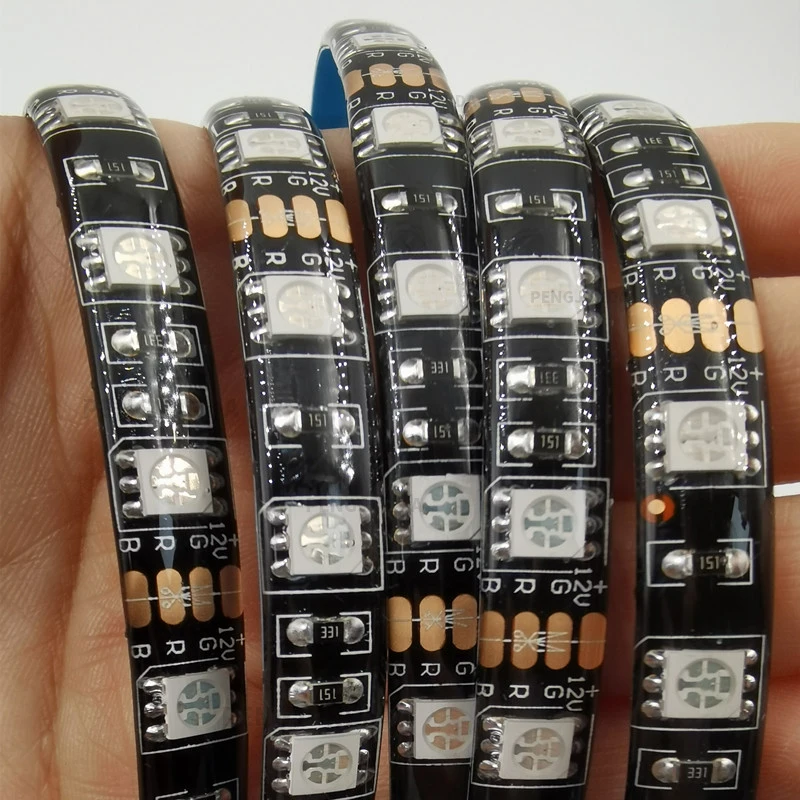 DC12V LED Strip 5050SMD 60LEDs/M Black PCB Board Flexible LED Light Waterproof RGB 5050 LED Tape For TV Background Decoration