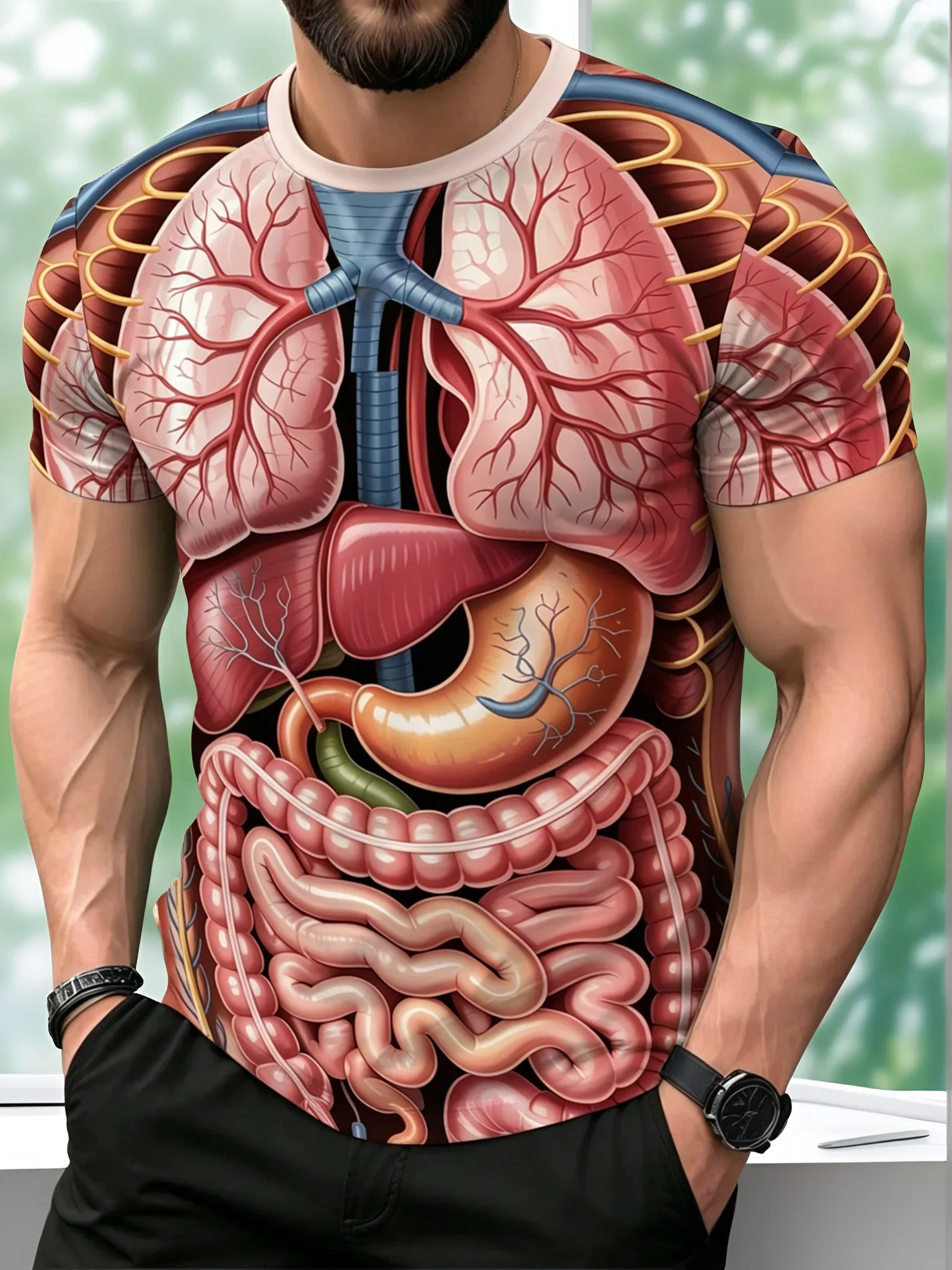 Funny 3D Human Anatomy Organs Graphic T-Shirt Realistic 3D Print Short Crew Neck Sleeve Tee Halloween Party Casual Tops