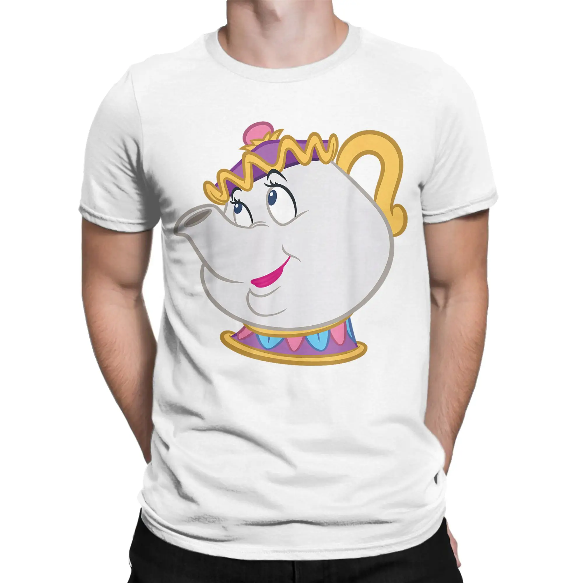 Beauty and The Beast Mrs. Potts Big Face Costume Cotton T Shirt For Men Summer  Streetwear T-Shirts Tees Oversize Wholesale Tops