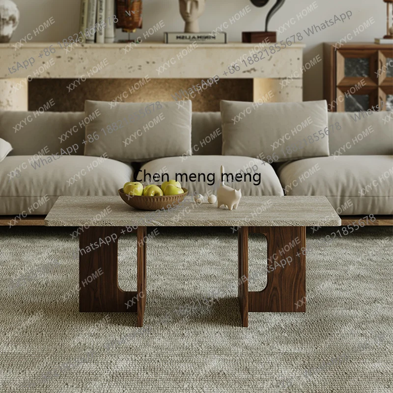 AA cave stone coffee table, home living room, solid wood tea table, ancient style homestay marble table