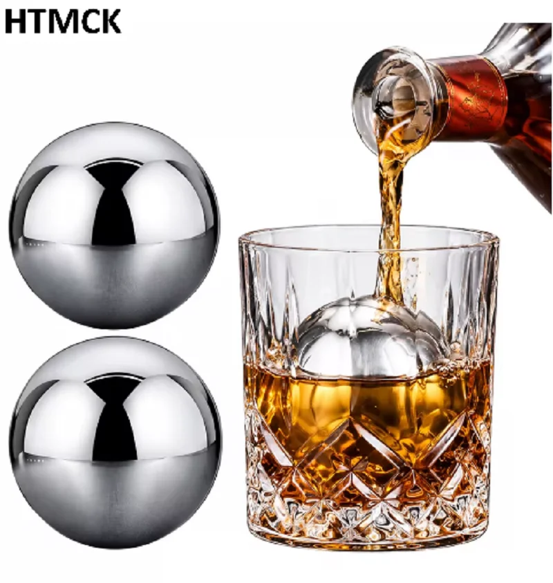 1/2 unidades de pedras de whisky redondas, em formato de bola, reutilizáveis, feitas de aço inoxidável, cubos de gelo, pedras de whisky em formato de bola de golfe, conjunto de presentes com bolas de gelo de metal.