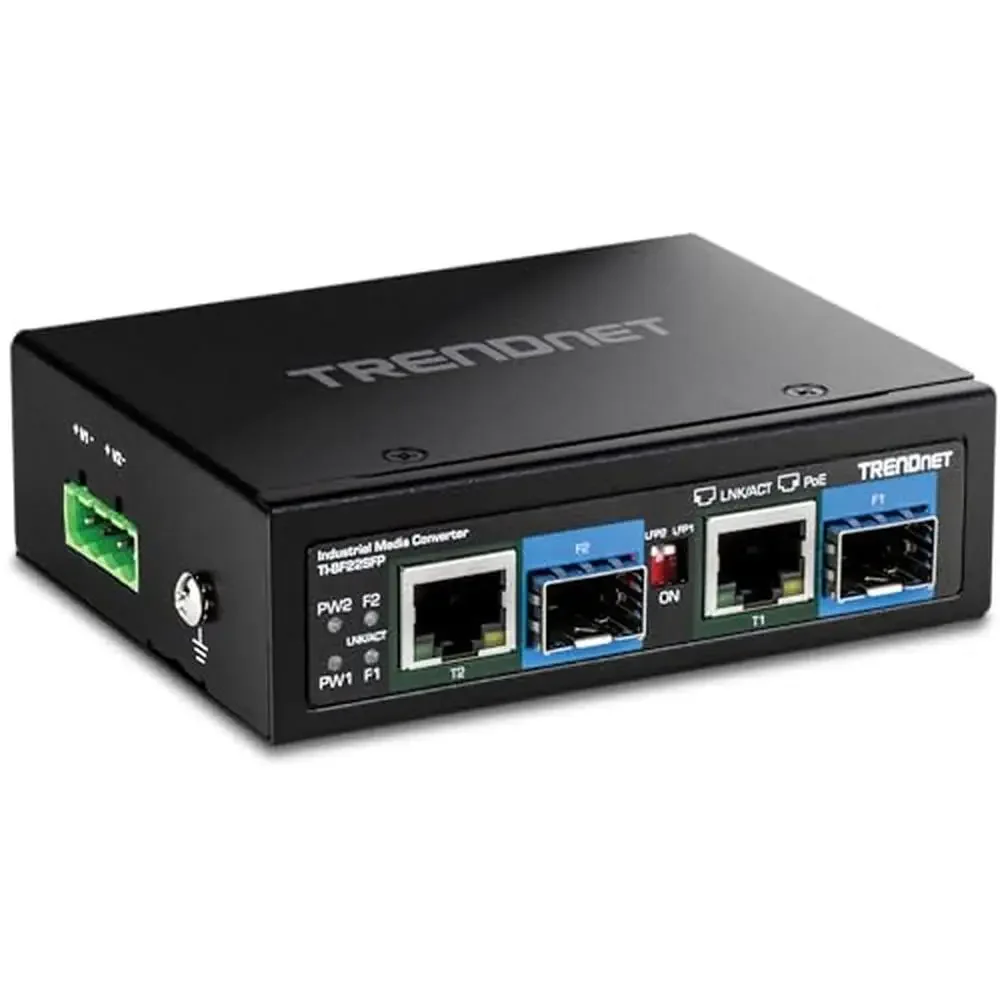 Industrial SFP Gigabit PoE Media Converter IP30 Metal Housing 2-Port TI-BF22SFP Interface LED NDAA TAA Compliant Tech Support