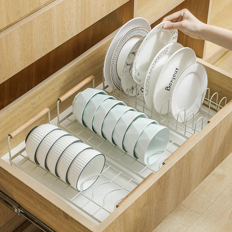 Cabinet Multi-functional Dish Storage Rack Kitchen Simple Punch-free Bowl Dish Drain Holder Shelf Household Table Organizer