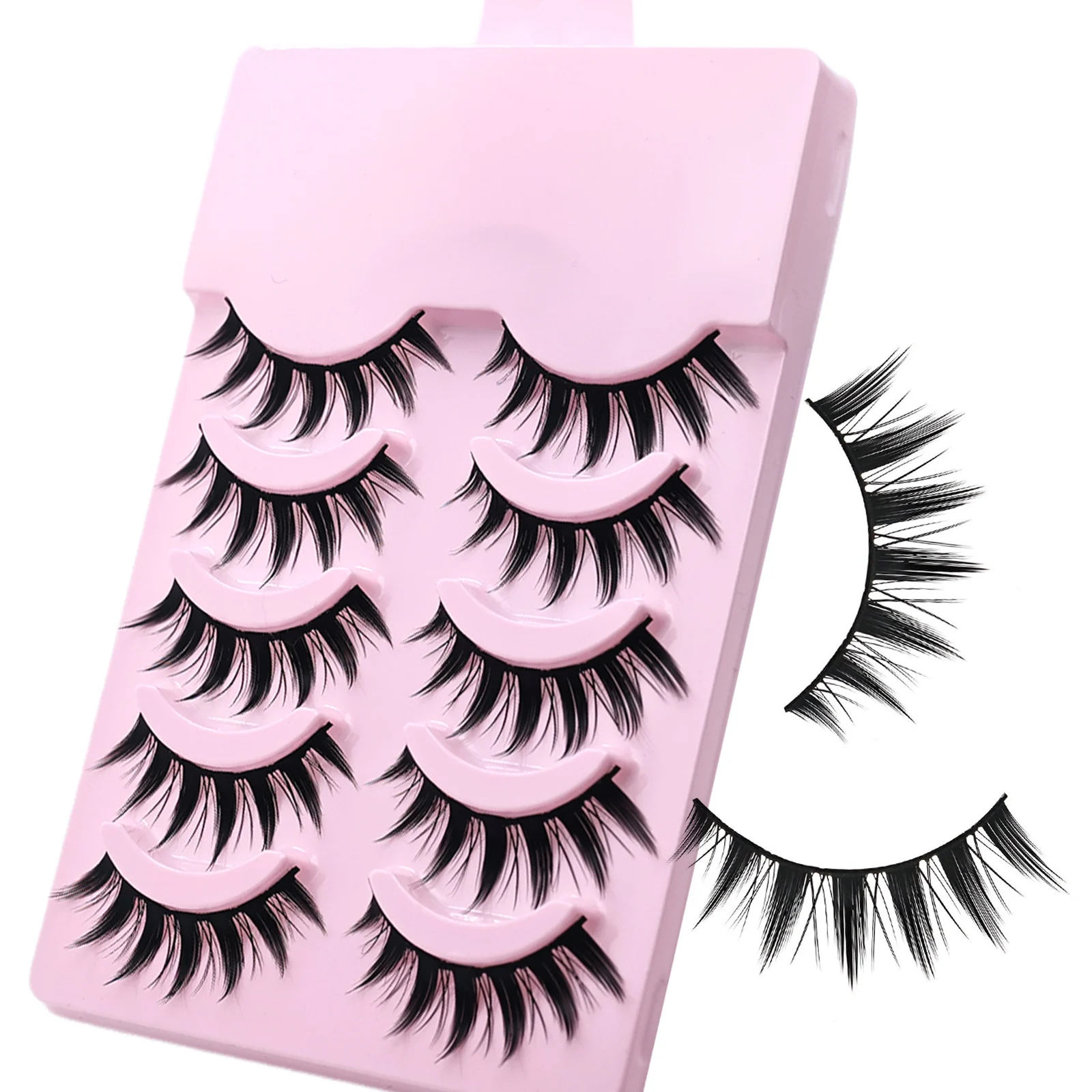 5 Pairs Manga Lashes Natural Look Wispy Cat Eye False Eyelashes Spiky Anime Fake Eyelashes Reusable Soft Lightweight Eyelash