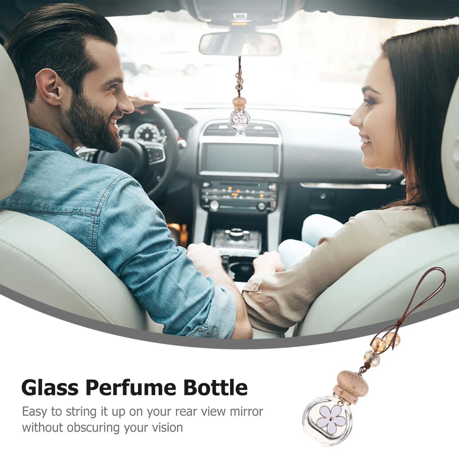 

1Pcs Car Hanging Pendant Transparent Glass Perfume Bottle Creative Air Purifier Freshener Rearview Mirror Pendant Car Decoration