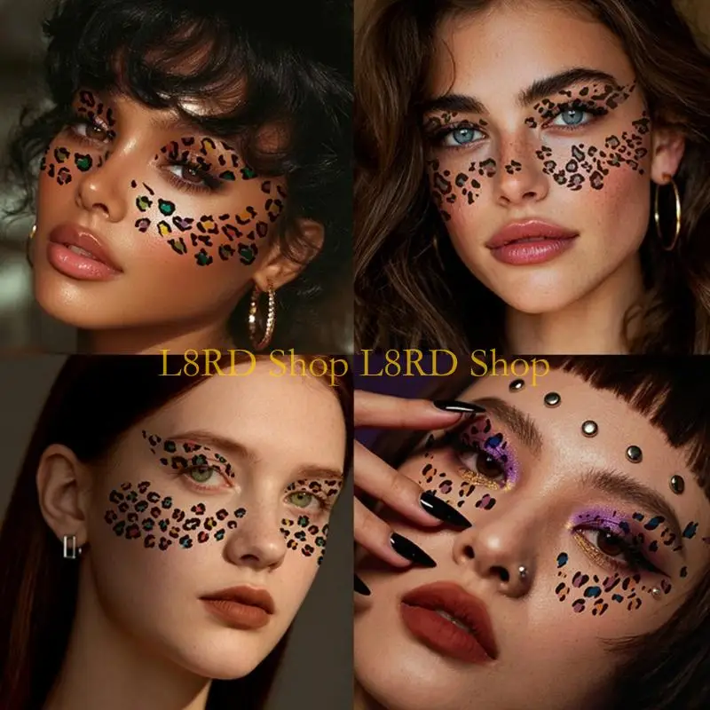 L8RD Fashionable Leopard Pattern Temporary Face Temporary Tattooing Waterproof Skin Safe Stickers For Costume Event Decors