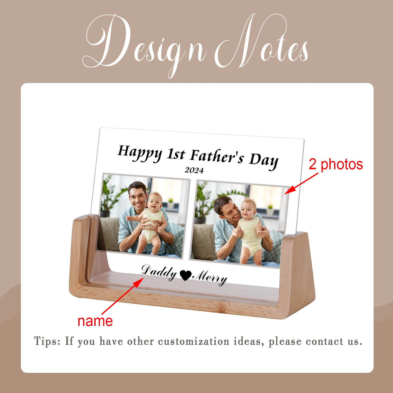 Personalised 1st Fathers Day Gift Photo Frame with Stand Unique Birthday Present for Dad Papa Grandfather Memorial Picture Frame