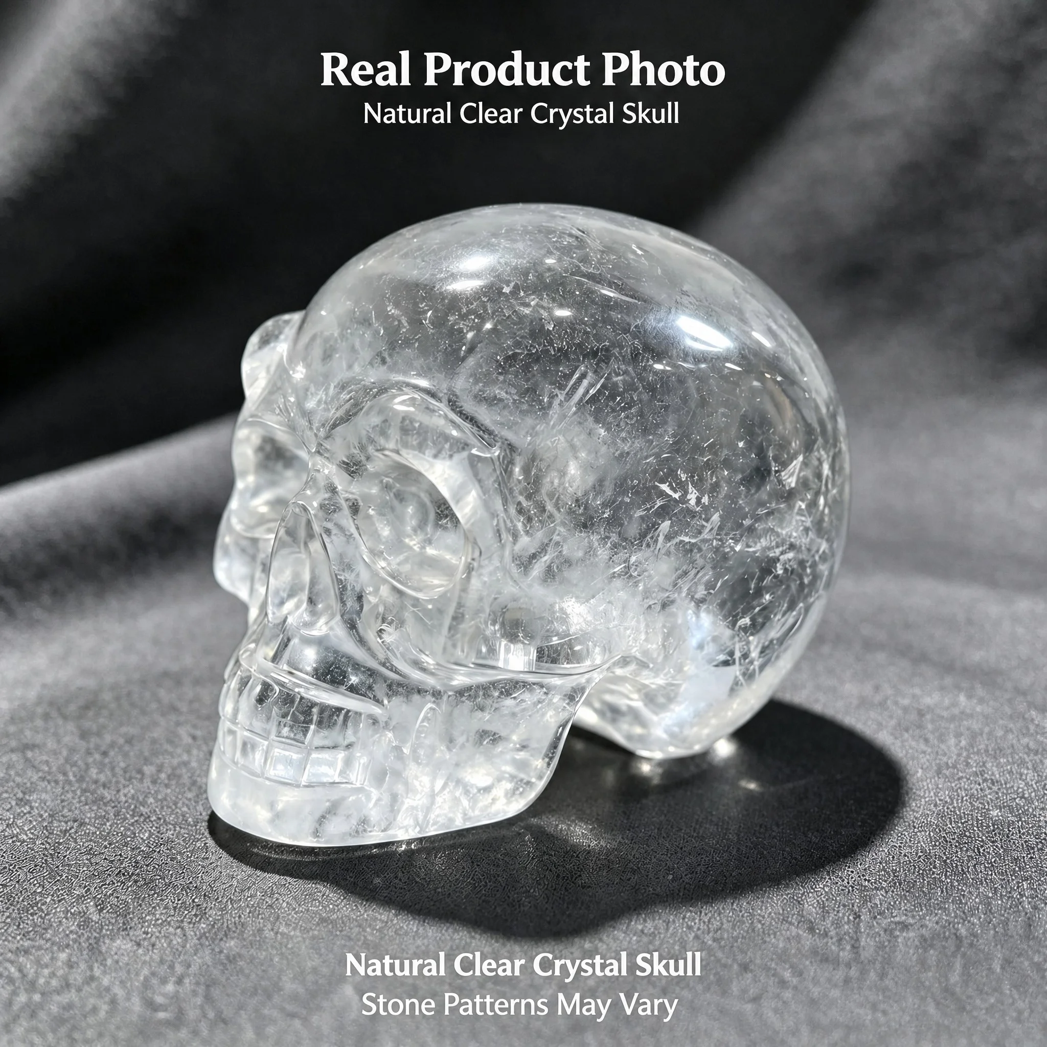 2 Inch Natural Clear Quartz Hand‑Carved Crystal Skull Statue, Transparent Gothic Skull Decor, Witchcraft Energy Healing Stone Ornament for Altar Home Collection Gift